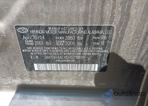 2014 Hyundai Elantra Limited z USA, uszkodzony, nr VIN 5NPDH4AE6EH528888